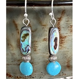 Silver, Turquoise and Abalone Shell Bead Earrings. Jewelry Earrings for Women #3298FE3940