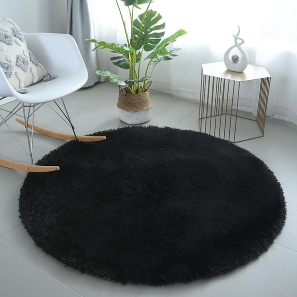 Glamtex 4x4 Round Area Rug, Soft Bedroom Circle Rugs, Fluffy