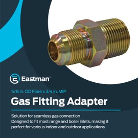 Eastman 5/8 Inch OD Flare x 3/4 Inch MIP Gas Fitting Adapter for Natural Gas and Liquid Propane, Zinc Plated Steel, 62731B