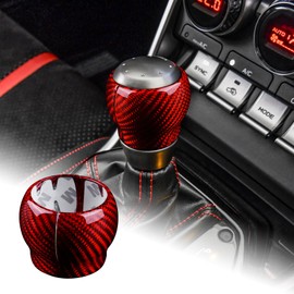 AIRSPEED Carbon Fiber Accessory Interior Interior Parts Gear Shift Knob Head Cover Handle Sticker Fashionable Custom Dress Up Double Sided Tape Included Easy Installation Garnish Car Accessories (Red)