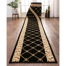 Well Woven Custom Size Hallway & Stair Runner- Choose Your Length - Patrician Trellis BlackFrench Traditional 27 Inch Wide x 5 Feet Long Runner (27" x 5' Runner) Rug