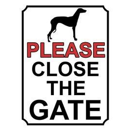 SHAWPRINT PLEASE CLOSE THE GATE DOG THEME METAL SIGN 200MM X 150MM (413H1)