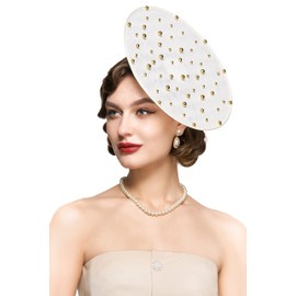 Coucoland Flat Fascinator Hats for Women - Elegant Ladies Fascinators Tea Party Funeral Church Saucer Hat, White / opulent garden