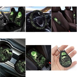 Wanzuoeng Universal Fit Car Seat Cover Full Set, Moon Skull Rose Print Automotive Seat Covers & Accessories Full Set of 12, Easy to Install Automotive Vehicle Seat Cover for Vehicle SUV Sedan