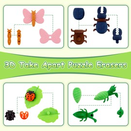 35 pcs Insect Erasers for Kids Desk Pet,3D Take Apart Butterfly Erasers for Kids Classroom Prizes, Class Treasure Box,Game Rewards,Party Favors