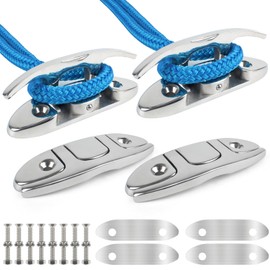 ORLANG 316 Stainless Steel Boat Cleats 4-3/4 Inch, Marine Grade Dock Cleats with Stainless Steel Bolts and Back Plate,Boat Dock Cleats Folding Dock Cleats for Deck and Boat (4 Pack)