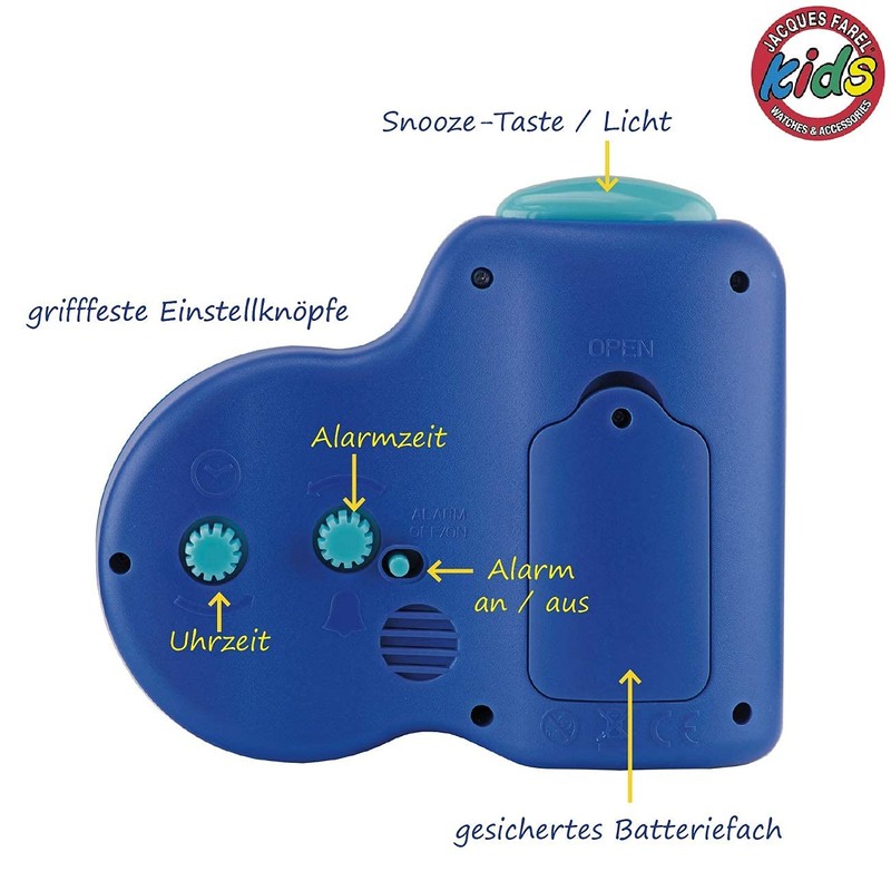 JACQUES FAREL Kinderwecker Jungen Weltraum blau ohne Ticken, mit Licht