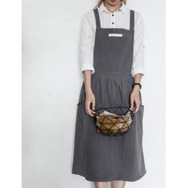 TOCONFFON Japanese Vintage Cute Apron Dress Cross Back Pinafore Apron for Women with 2 Pockets for Cooking Painting Gardening(Light Blue,Regular Size)