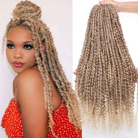 Xtrend Pre twisted Passion Twist Hair 22 Inch 8Packs Crochet Braiding Hair 12strands Long Bohemian Hair Ombre Crochet Passion Twist Braiding Hair Curly Ends Twist Hair Ombre 27/613