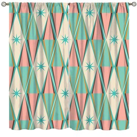 Mid-Century Curtains, Vintage Bohemian Modern Mid-Century 50s and 60s Print, Bedroom Living Room Blackout Noise Reduction Curtains42X45 Inch