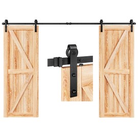 EaseLife 14 FT Double Door Sliding Barn Door Hardware Track Kit,Basic J Pulley,Heavy Duty,Slide Smoothly Quietly,Easy Install (14FT Track Kit for Double 42" Wide Door)