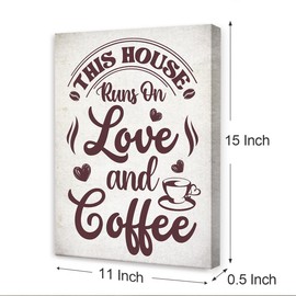 OTINGQD This House Runs on Love and Coffee Canvas Wall Decor,Vintage Cafe Wall Art,Coffee Station Signs Wall Decor