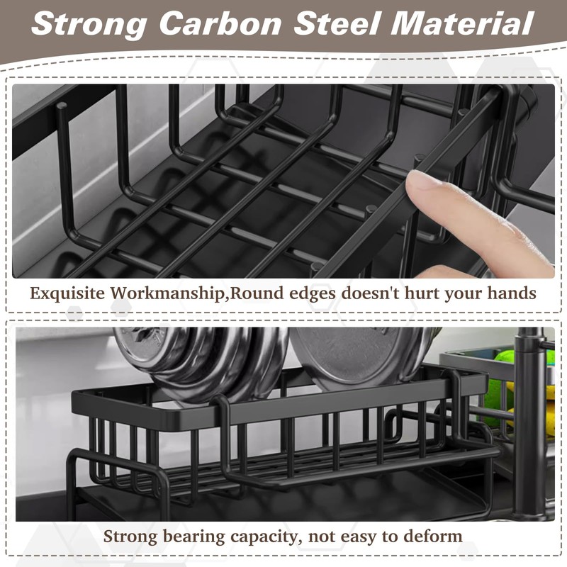 WOGOPRO Sink Organiser, Kitchen Organiser Sponge Holder with Self-Draining Drain