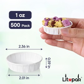 LITOPAK 1 oz 500 Pack Disposable Paper Souffle Cups, Paper Sample Cup for Tasting Pills, Food Dessert, and Condiments