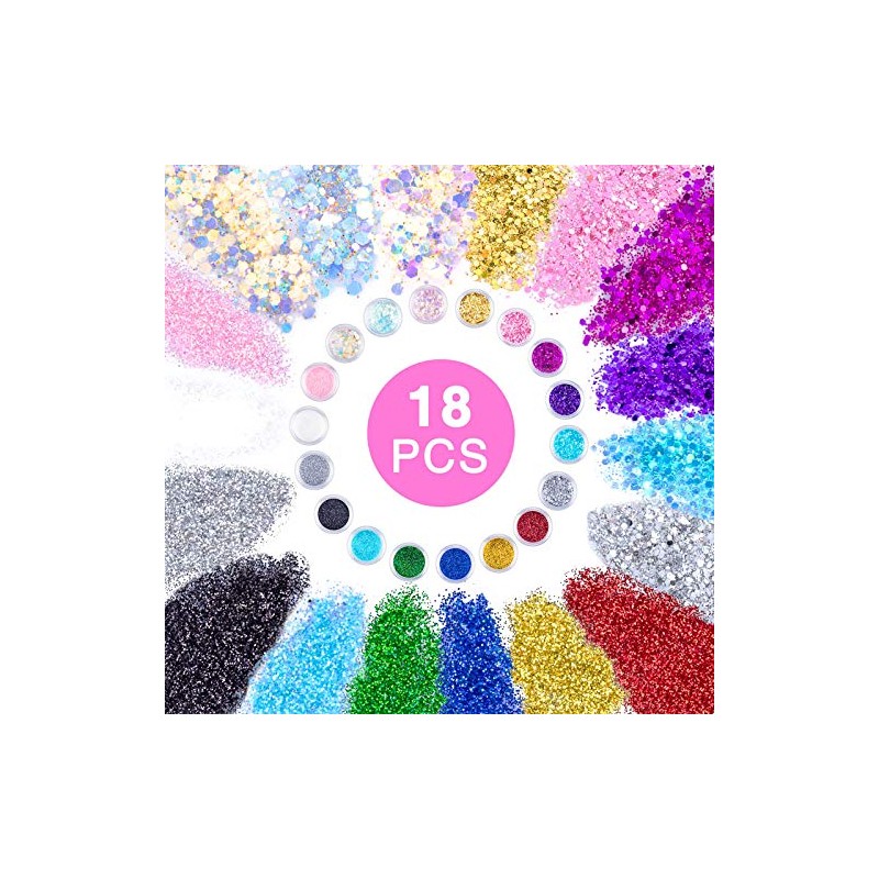 MELLIEX 18Pcs Nail Glitter Powder, Nail Art Sequins Holographic Glitters,