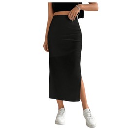 SweatyRocks Women's Elegant Skirt Ruffled Skirt with Slit Vintage Skirts Long Casual Skirt Party Skirts Bodycon Skirt, black