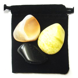 The Magic Is In You Gemini Zodiac/Astrological Tumbled Crystal Healing Set with Pouch & Description Card - Agate, Black Tourmaline, & Serpentine