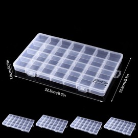 Lytonix Pack of 4 Storage Boxes with 28 Compartments, Transparent Beads Storage Box Small Parts with Lid for Earrings, Beads, Small Parts, Jewellery, Screws, Screws, Office Supplies