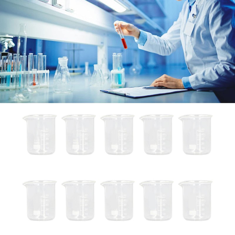 Pack of 10 Laboratory Glass Beakers 50 ml Beakers Experimental