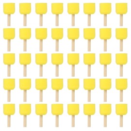 PATIKIL 2" Paint Sponges for Painting, 40 Pack Round Painting Sponge Foam Brush Wooden Handle Painting Tools for Crafts Arts, Yellow