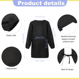 XLSXEXCL Kids Art Smock with Pocket, Long Sleeves Smock, Waterproof Painting Smock for Children, Toddler Artist Apron for Painting, Cooking, and Crafts (Black)