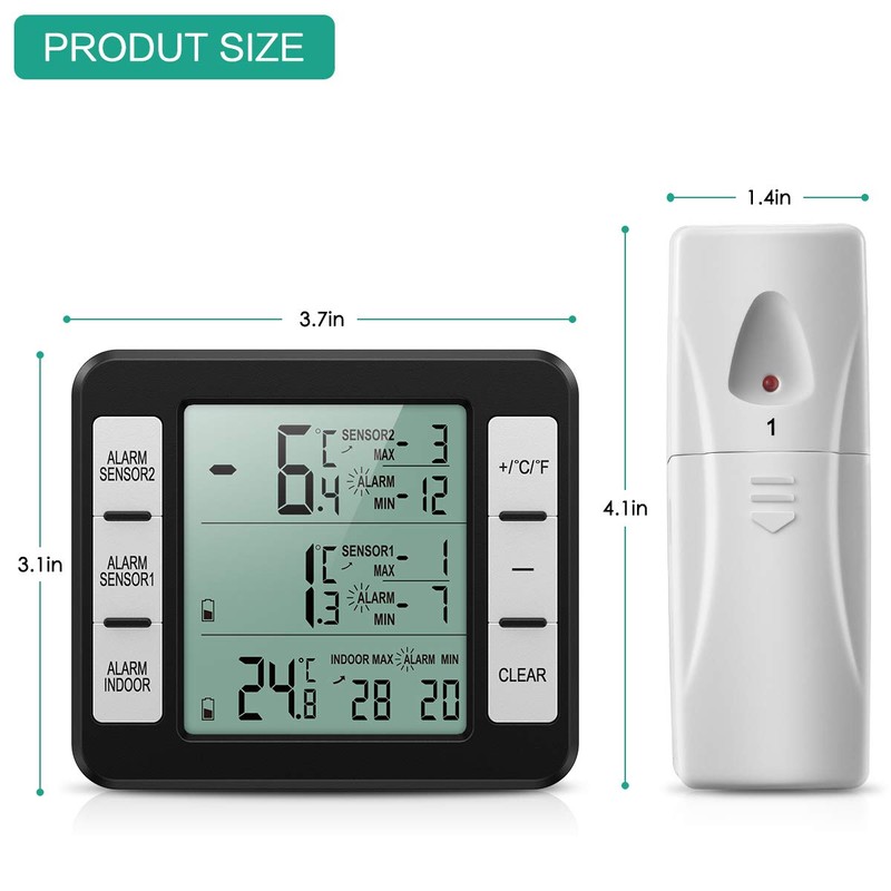 ORIA Refrigerator Thermometer, Wireless Digital Freezer Thermometer with 2 Wireless