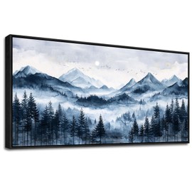 ERQINHUA Black Framed Canvas Wall Art For Bedroom Large Wall Decorations For Living Room Modern Office Mural Misty and Fog Forest Painting Mountain Landscape Pictures Artworks Home Decor 20x40 In