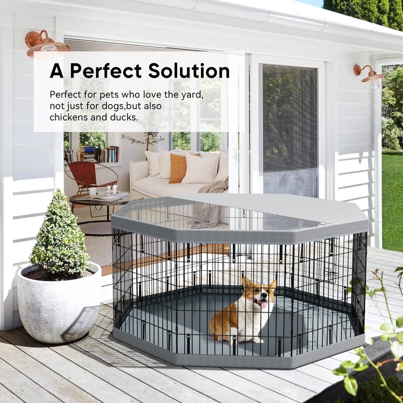 PJYuCien Dog Playpenr，8 Panels 30”H Dog Playpen with Gery Bottom