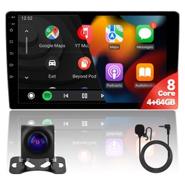 10inch 8Core 4+64GB QLED Full Touch Display Android Car Radio Audio Video Stereo Player for Double Din Raido with CarPlay Android Auto 4G&WiFi DSP FM&AM BT MirrorLink Split Screen PIP GPS Navigation