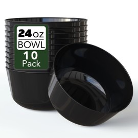 Trendables Plastic Bowls Disposable Bowls 24 Oz Bowl Set Of 10 Black Fancy Plastic Serving Dishes Perfect for Parties and Events Disposable Candy Bowl