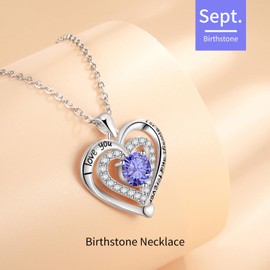 Yaumatea Always and Forever Double Heart Necklace for Women, I Love You Necklace with Cubic Zirconia, Birthstone Available, Romantic Jewelry Gift for Wife, Mom, Daughter, Girlfriend, Perfect for Mother's Day, Anniversary, Birthday, Valentine's Day (Sept 