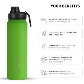 720°DGREE NoLimit® Stainless Steel Drinking Bottle - 530 ml - Leak-Proof, Suitable for Carbonated Acid, BPA- - Insulated Bottle with Screw Cap for Children, School, Fitness + Sports Lid