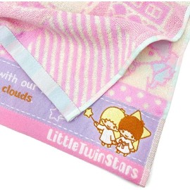 Marushin 3725004600 Sanrio Little Twin Stars Retro Block Kikirara Cotton Face Towel, Antibacterial and Odor Resistant