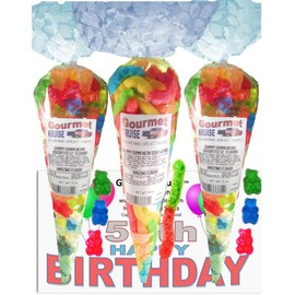 50th Happy Birthday Series 12 Flavor Bears And Sour Worms Gummy Gummi (NET WT 32 OZ) (Pack of 3) In 1 Box Gourmet Kruise Signature Gift Bags