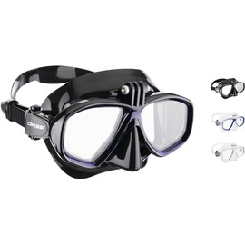 CRESSI Action Mask Black/Blue - Unisex Tauchmaske Reduziertem Volumen und Action-Cam-Halterung, Schwarz/Blau, Einheitsgröße