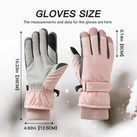 Feelorna Women Winter Ski Gloves, Thermal Waterproof Touchscreen Anti-Slip Snowboard Gloves with Adjustable Magic Tape and Anti-Loss Rope for Skiing Sports 1 Size Fits Most Women (Light Pink)