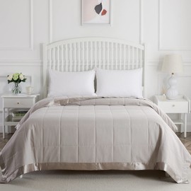 COMFLIVE Down Alternative Blanket, Twin Size Blanket with Satin Trim - Bed Blanket for All Seasons - Winter Summer Comfort Soft 68"x90" (Taupe, Twin)