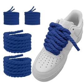 NDTEZUGT 13/32''(10mm) Thick Rope Shoe Laces Strings for 1 Sneakers, Round Cotton Chunky Shoelaces Replacement Laces (Blue-02, 54''/140cm)