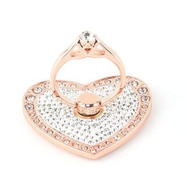 CXMALL Cell Phone Finger Ring Holder with Blingy Crystals, Heart Love Phone Ring Kickstand [Washable] [Removable], 360°Rotation Zinc Alloy Ring Grip Stand for All Phones (Rose Gold)