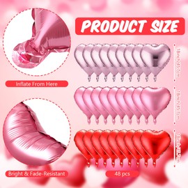 48 Pcs 18 Inch Heart Foil Balloons Valentine's Day Balloons Large Heart Shaped Balloons Romantic Love Balloons for Valentine's Day Wedding Proposal Birthday Party Room Decorations (3 colors)