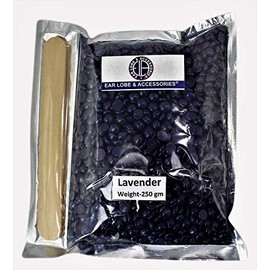 Ear Lobe & Accessories Lavender No Strip Flavour Depilatory Pearl Hair Removal Hot Wax Beans, 250 g with 2 Wooden Spatula