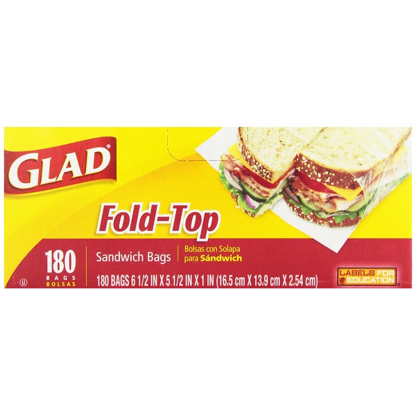 Glad Sandwich Bags, Fold Top, 180 bags