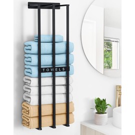 Towel Racks for Bathroom, 30 Inch Towel Rack for Rolled Towels, Wall Mounted Towel Rack for Small Bathroom, Modern Bath Towel Holder for Space Saving, Black