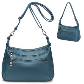 YALUXE Genuine Leather Shoulder Bag Medium Size Handbag Purse Multi Zip Pockets Crossbody Bags for Women