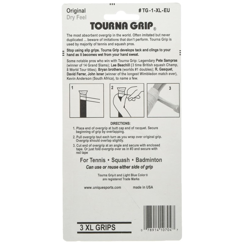 Mantis Unique Tourna Racket Grip Roll, Blue, 3 X Xl