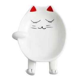 Lurrose Ceramic Cat Spoon Rest, Ceramic Spoon Holder Cat Kitchen Accessories for Home Kitchen Restaurant (Red)