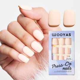 WOOYAS Press On Nails Short Square, Nude Fake Nails Solid Color False Nails Short, Handmade Glue On Nails with Feature Matte Gel Finish, Short Nails for Women and Girls 24Pcs