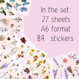 Transparent Flower and Butterfly Stickers for Scrapbooking, Journaling - Vintage Clear Flower Stickers, Waterproof Vinyl Natural Stickers - Transparent Flower Stickers