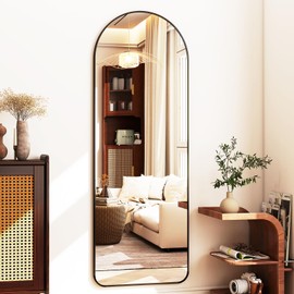 58"x 19" Arched Full-Length Mirror with Rectangular Corners, Large Wall-Mounted or Leaning Floor Black Mirror for Bedroom, Living Room, Entryway, and Dressing Room Décor, Modern Full Body Mirror