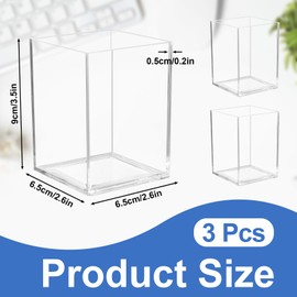 Qichan 3 Pieces Acrylic Pen Holder, Transparent Makeup Brush Holder, Square Pen Storage Organiser, Acrylic Pencil Cup Stationery Organizer for Office, School, Home Supplies